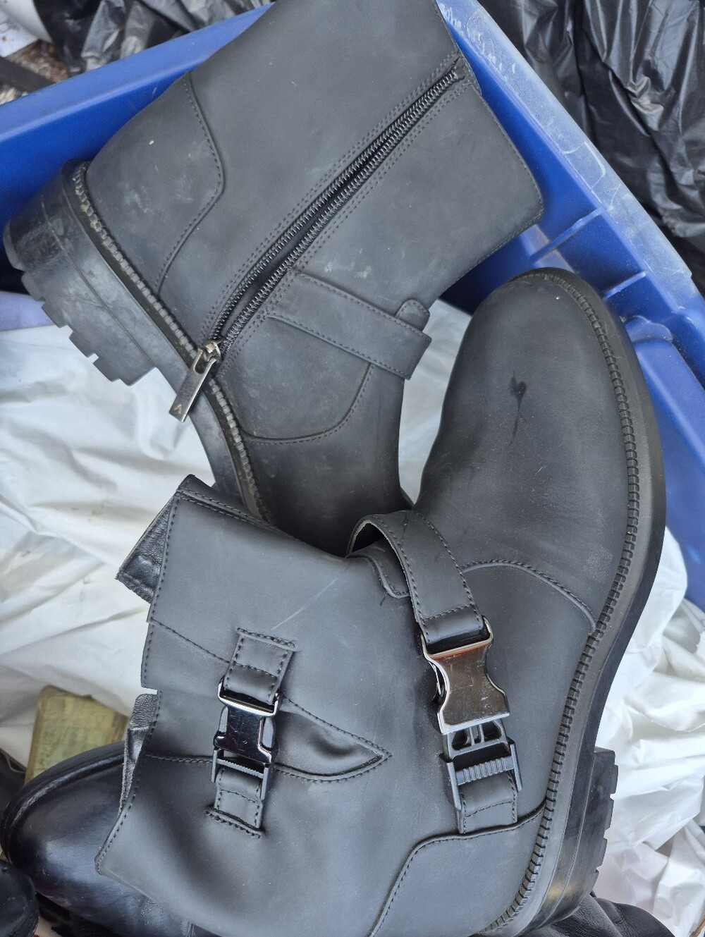 Aquatalia Men's Black Buckle Zip Ankle Boots